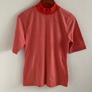 Anthropologie tla High Neck Top Mini Stripe Orange White Medium